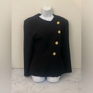 Albert Nipon Black Womens 10 Suit Top Gold buttons 100% Wool Shoulder Pa…​​